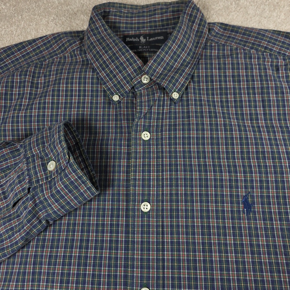 Ralph Lauren Shirt Mens XL Blue Green Plaid Blake Cotton Pony Logo Button-Down